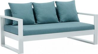 Vente-Unique Sof&aacute; de jard&iacute;n de 3 plazas de aluminio - Blanco con cojines azules - MOLOKAI de MYLIA
