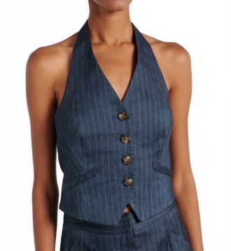 Veronica Beard Arabella Pinstripe Halter Vest In Blue/ Dove Grey