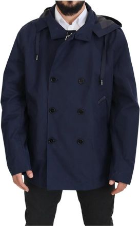 Dolce & Gabbana Blauwe Hooded Double Breasted Winterjas - Heren - Winterjassen - Blauw - 4XL - Polyester - Jassen