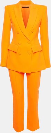 Alex Perry Neon Orange Crepe Double Breasted Blazer And Pant Suit