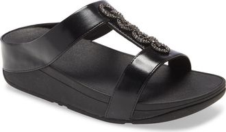 FitFlop Fino Sparkle Wedge Slide Sandal in All Black at Nordstrom Rack, Size 10