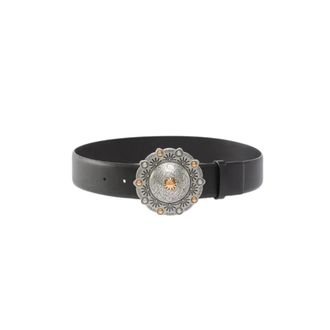 Pinko Pinko, Accessoires, Dames, Zwart, ONE Size, Leer, Leren Riem met Juweel Medaillon