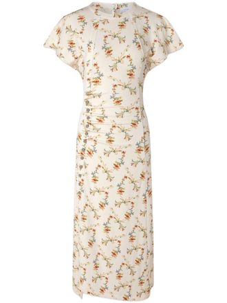 Paco Rabanne floral-print ruched midi dress - women - Viscose/Elastane - 42 - Neutrals