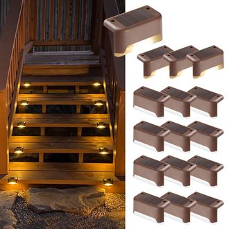 OEM Juego De 16 Luces Solares Para Escaleras Exteriores - Impermeables - Iluminaci&oacute;n Led Para Escaleras Exteriores, Pelda&ntilde;os, Vallas, Patios, Canalones, C