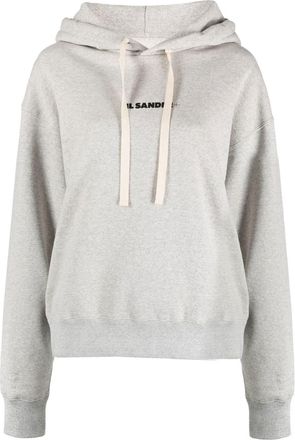 Jil Sander logo-print drawstring hoodie - women - Cotton - S - Grey