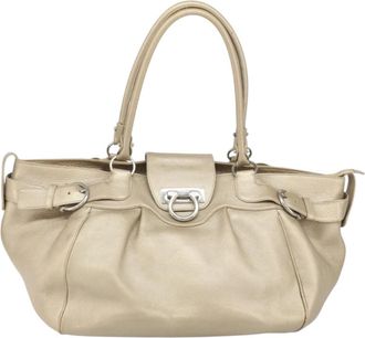 Ferragamo Gancini Handbag Leather Gold Leather Handbag (Pre-Owned)