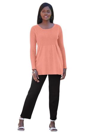 Jessica London Ribbed Baby Doll Tunic Sweater in Desert Coral at Nordstrom, Size 5X