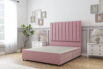 Sloomy Kansas Plush Divan Bed 4 Drawers With 26 Strutted Headboard in Pink | Size: Small Double