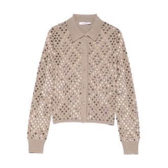 Max Mara Truien & Vesten, Dames, Bruin, S, Nylon, Sequinned Wool Cardigan