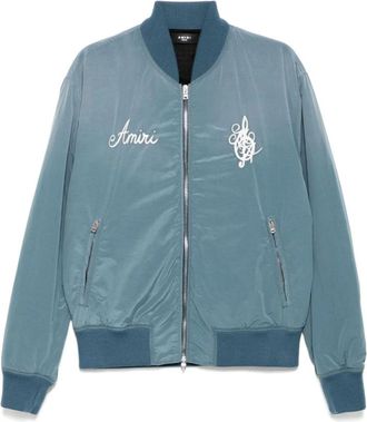 Amiri Bomber Jackets, male, Blue, L, Steel Blue Bomber Jacket with Baseball Collar