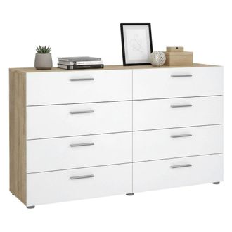 Dmora Aparador Solene, Buf&eacute; De Sal&oacute;n, Aparador De Sal&oacute;n, Despensa De Cocina, 140x40 H82 Cm, Roble Y Blanco Brillante - Dmora