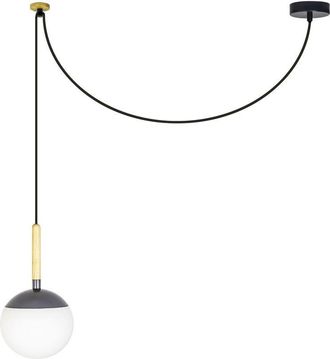 Faro Barcelona Faro Barcelona - Faro Mine - 1 Light Globe Ceiling Pendant Wood, Dark Grey, E27