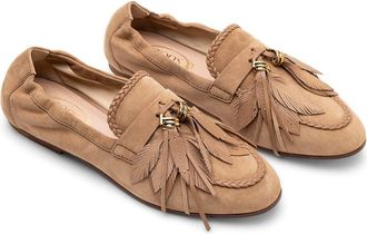 Tod's Tassel-Embellished Suede Loafer - Beige
