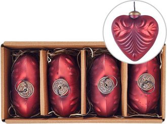 Beliani Conjunto De 4 Bolas De Navidad De Cristal Hechas A Mano Para Colgar Del &Aacute;rbol De Navidad En Forma De Coraz&oacute;n Rojo Feriable