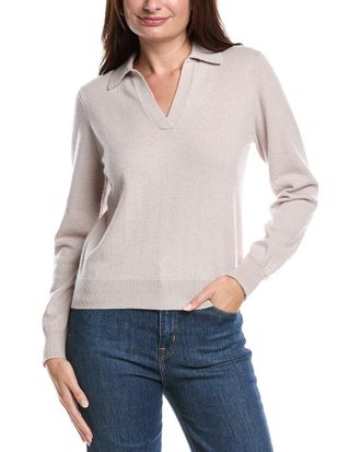 Forté Cashmere Split Neck Cashmere Polo Sweater