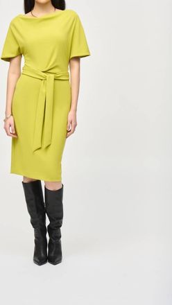 Joseph Ribkoff Belted Boat Neck Sheath Dress In Wasabi