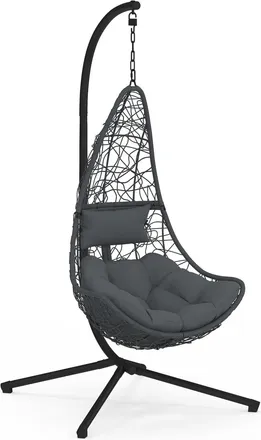IDMarket Poltrona Sospesa A Mezzaluna In Rattan Traforato Grigio Con Cuscino Grigio