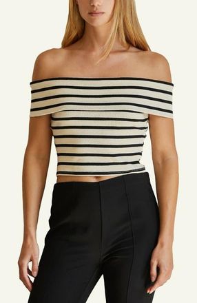 Crescent Stripe Off Shoulder Knit Top in Cream/black at Nordstrom, Size X-Small