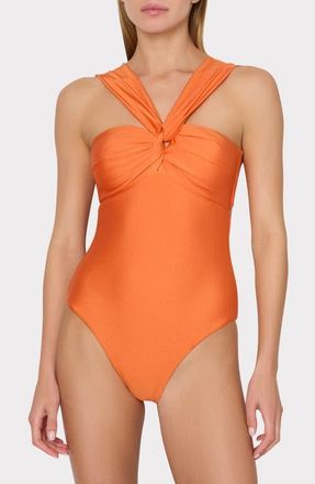 Milly Betsy Gloss Bandeau One-Piece Swimsuit in Orange at Nordstrom, Size Medium