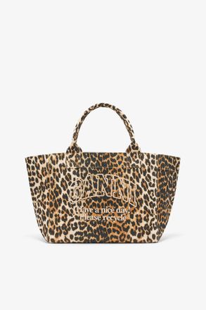 Ganni Brown Leopard Medium Tote