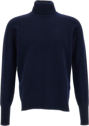 Drumohr Blue Jersey-Knit Wool Turtleneck Sweater