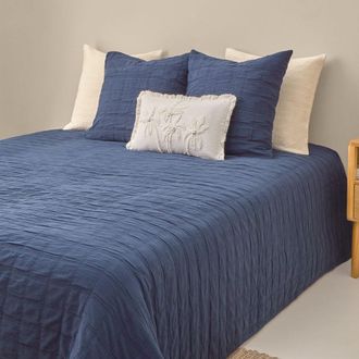 Textura Colcha de algod&oacute;n acolchada color azul marino. Cama 150-160cm