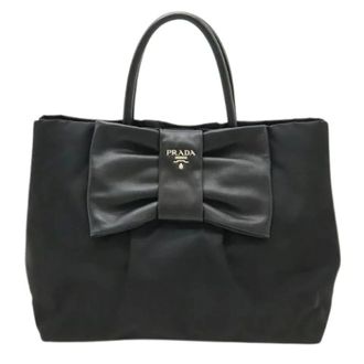 Prada Pre-owned Tote Bags, female, Black, Size: ONE SIZE Pre-owned Nylon Leather Tote Bag