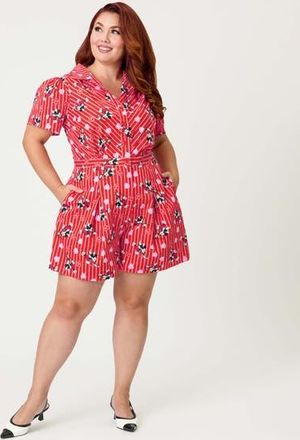 Unique Vintage Plus Size Button Front Romper in Red & White Stripe at Nordstrom, Size 1X