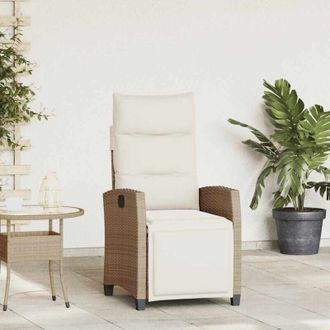 vidaXL Vidaxl - Silla De Jard&iacute;n Reclinable Con Mesa Auxiliar Rat&aacute;n Beige