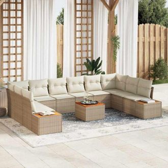 vidaXL Conjunto De Sof&aacute; De Jard&iacute;n Con Coj&iacute;n 11 Pcs Beige Polirat&aacute;n Vidaxl