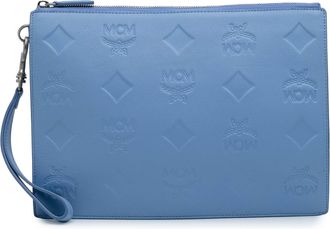 MCM Pre-owned Womens Logo Embossed Clutch - Light Blue Leather - One Size