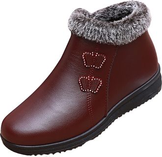 Generic Ladies Brown Shoes, Women Boots Ankle Boot Leather - Comfortable Thermal Ankle Booties Casual Round Toe Walking Boots Classic Thermal Shoes Pure Color