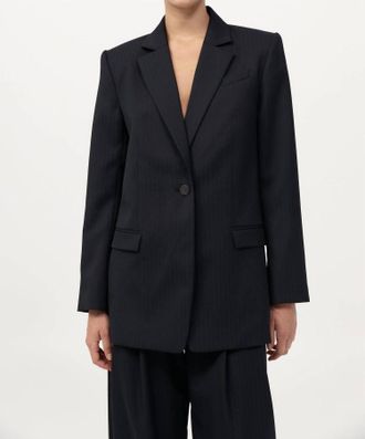 St.Agni Split Back Blazer In Black Pinstripe