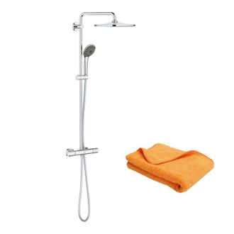 GROHE Vitalio Joy Shower System Columna De Ducha Con Mezclador Termost&aacute;tico 310 Cromo + Batinea Microfibra 40x40 Naranja - Grohe