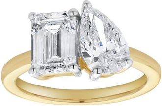 LuvMyJewelry Evermore 14K Gold Toi et Moi Emerald and Pear Lab Grown Diamond Ring - 3 ct in 14K Yellow Gold at Nordstrom, Size 6.5