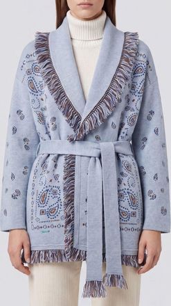 Alanui Cardigan a vestaglia in cashmere con motivo bandana e frange