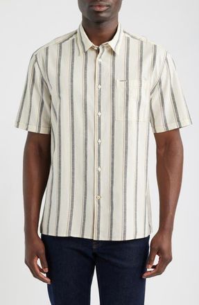 Barbour Barkend Stripe Summer Short Sleeve Cotton & Linen Button-Up Shirt in Whisper White at Nordstrom, Size Xx-Large