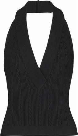 Balmain Gebreide haltertop met kabelpatroon - Dames - Tops zonder mouwen - Zwart - M - Polyester - Tops