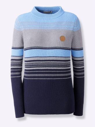 Casual Looks Stehkragenpullover CASUAL LOOKS Stehkragen-Pullover, Damen, Gr. 46, blau (marine, steingrau), 100% Baumwolle, gemustert, gestreift, mehrfarbig, Pullov