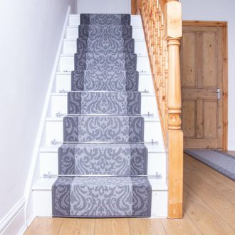 Runrug Stair Runner Carpet for Staircases - Soft & Comfy, 9mm - Baroque in Light Grey | Size: 70 cm x 510 cm