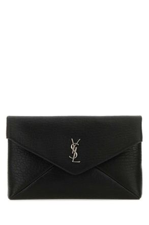 Saint Laurent Black Leather Large Cassandre Pouch