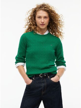 Tommy Hilfiger Womens Cable Knit Sweater - Nouveau Green - XL