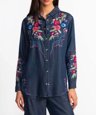 Johnny Was Oversized Shirt Tunic In Denim Blue