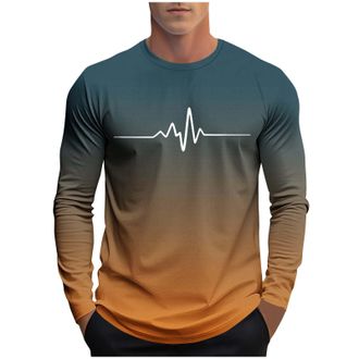 Generic T-Shirts for Men UK Long Sleeve Designer T Shirt Smart Casual Round Neck Tshirt Graduated Colour Classic Fit Tee Shirts Breathable Graphic Tees Spring