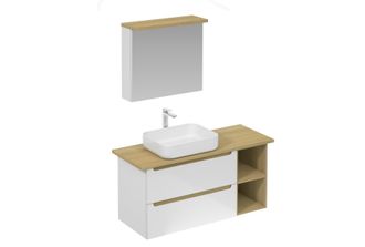 Puma Naturel - Conjunto De Mueble De Ba&ntilde;o Con Lavabo, Incluye Mezclador De Lavabo, Ca&ntilde;o Y Sif&oacute;n Stilla, Blanco Brillante (ksetstilla001