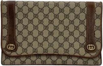 Gucci Pre-owned Vintage Bruin Monogram Canvas GG Logo Flat Clutch - Dames - Vintage Clutch - Bruin - ONE Size - Leer - Vintage