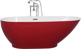 Beliani Beliani - Ba&ntilde;era Independiente De Acr&iacute;lico Sanitario Rojo Y Blanco Brillante Individual 173 X 82 Cm Dise&ntilde;o Moderno Ovalado Guiana