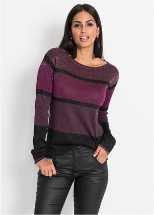 Bonprix Strickpullover BONPRIX, Damen, Gr. 32/34 (XS), lila (lila, pink, schwarz metallic), Obermaterial: 55% Viskose, 45% metallisierte Fasern, bequem, Pullo