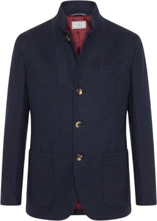 Brunello Cucinelli Lichtgewicht Waterafstotende Kasjmier Blazer - Heren - Jassen - Blauw - Maat: XL Kasjmier
