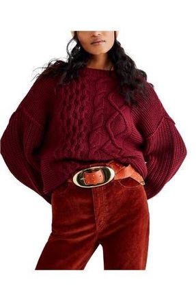 Free People Dream Cable Crewneck Sweater in Cabernet at Nordstrom Rack, Size X-Small
